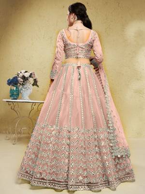 Fascinating Pink Foil Work Net Designer Bridesmaid Wear Lehenga Choli 4