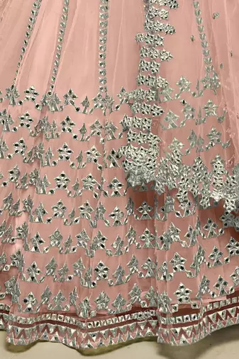 Fascinating Pink Foil Work Net Designer Bridesmaid Wear Lehenga Choli