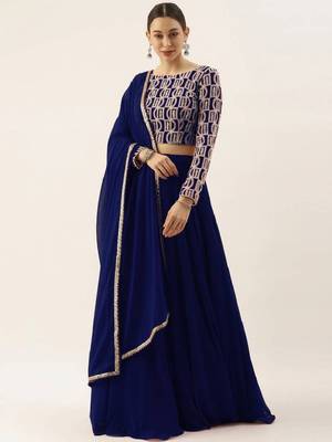 Blue Thread Embroidered Georgette Party Wear Designer Lehenga Choli 1