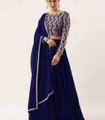 Blue Thread Embroidered Georgette Party Wear Designer Lehenga Choli