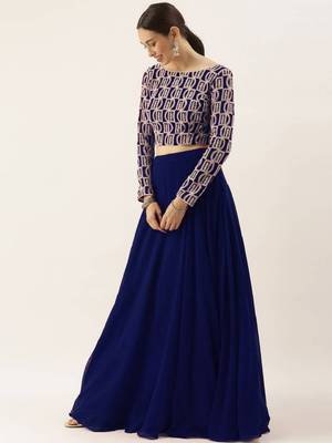 Blue Thread Embroidered Georgette Party Wear Designer Lehenga Choli 3