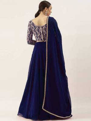Blue Thread Embroidered Georgette Party Wear Designer Lehenga Choli 4