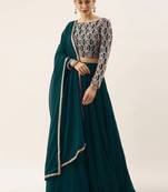 Green Thread Embroidered Georgette Wedding Wear Indian Lehenga Choli