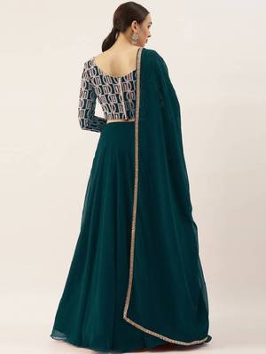 Green Thread Embroidered Georgette Wedding Wear Indian Lehenga Choli 4