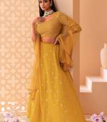 Fantastic Yellow Embroidered Georgette Festive Wear Wedding Lehenga Choli Set
