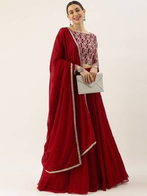 Red Thread Embroidered Georgette Festive Wear Ethnic Lehenga Choli 1