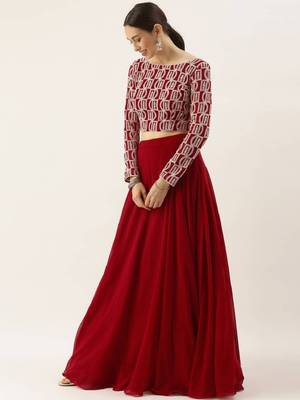 Red Thread Embroidered Georgette Festive Wear Ethnic Lehenga Choli 2