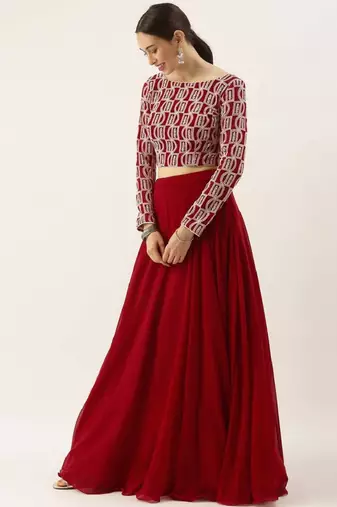 Red Thread Embroidered Georgette Festive Wear Ethnic Lehenga Choli
