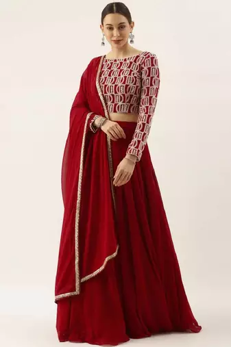 Red Thread Embroidered Georgette Festive Wear Ethnic Lehenga Choli