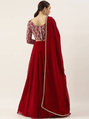 Red Thread Embroidered Georgette Festive Wear Ethnic Lehenga Choli 4