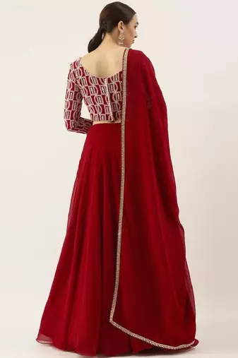 Red Thread Embroidered Georgette Festive Wear Ethnic Lehenga Choli