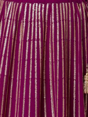 Marvelous Wine Sequins Embroidered Georgette Wedding Wear Indian Lehenga Dress Designs 5