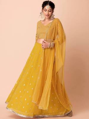 Fantastic Yellow Embroidered Georgette Festive Wear Ethnic Lehenga Choli Set 1