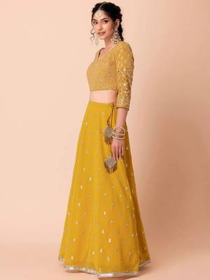 Fantastic Yellow Embroidered Georgette Festive Wear Ethnic Lehenga Choli Set 3