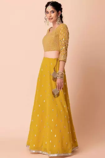Fantastic Yellow Embroidered Georgette Festive Wear Ethnic Lehenga Choli Set