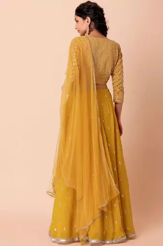 Fantastic Yellow Embroidered Georgette Festive Wear Ethnic Lehenga Choli Set
