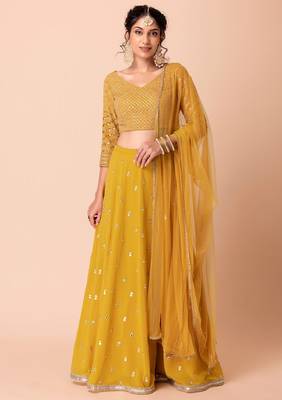 Fantastic Yellow Embroidered Georgette Festive Wear Ethnic Lehenga Choli Set 5