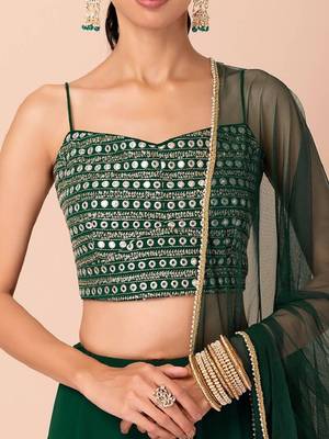  Green Georgette Party Wear Lehenga With Sequins Choli 2