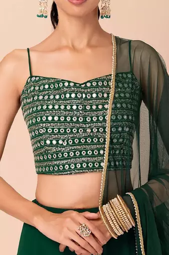  Green Georgette Party Wear Lehenga With Sequins Choli