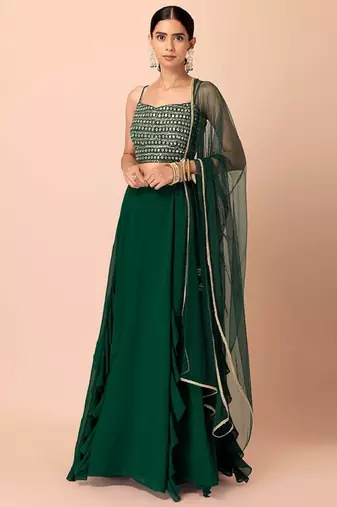  Green Georgette Party Wear Lehenga With Sequins Choli