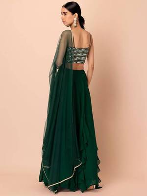  Green Georgette Party Wear Lehenga With Sequins Choli 4