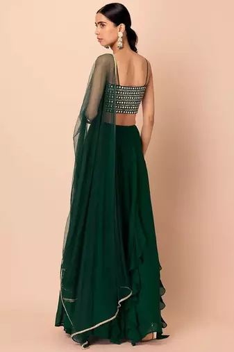  Green Georgette Party Wear Lehenga With Sequins Choli