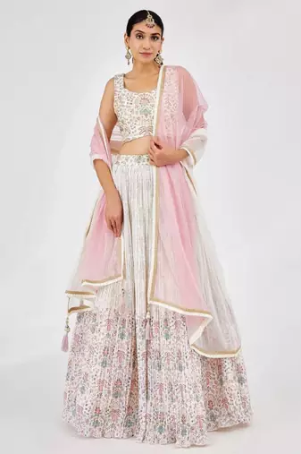 divine off white digital print georgette festive wear ethnic lehenga choli set