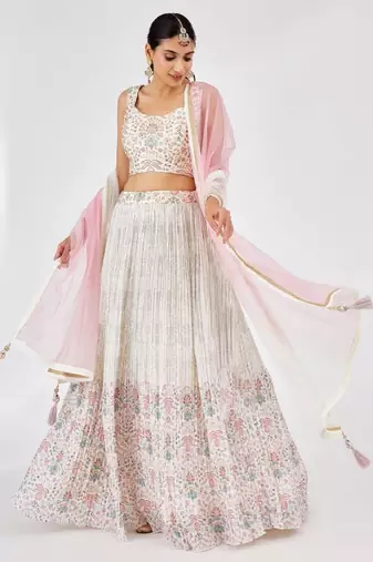 divine off white digital print georgette festive wear ethnic lehenga choli set