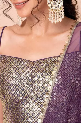 Purple Georgette Wedding Lehenga With Sequins Choli