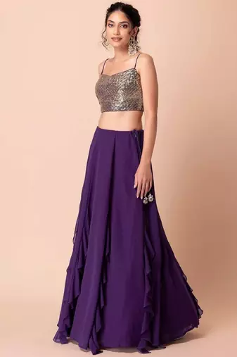 Purple Georgette Wedding Lehenga With Sequins Choli
