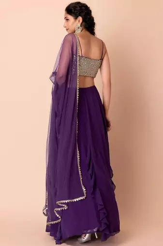Purple Georgette Wedding Lehenga With Sequins Choli