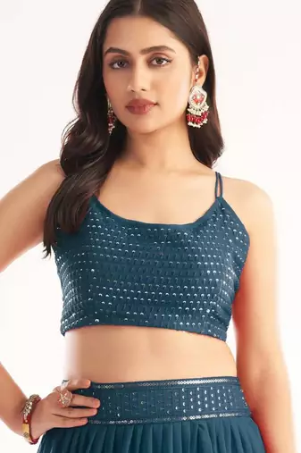 Blue Georgette Festival Wear Indian Lehenga Dress With Sequins Choli