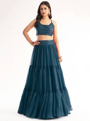 Blue Georgette Festival Wear Indian Lehenga Dress With Sequins Choli 3