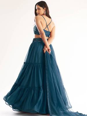 Blue Georgette Festival Wear Indian Lehenga Dress With Sequins Choli 4