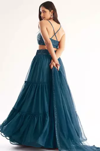 Blue Georgette Festival Wear Indian Lehenga Dress With Sequins Choli