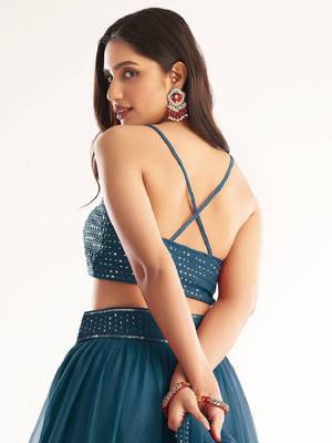 Blue Georgette Festival Wear Indian Lehenga Dress With Sequins Choli 5