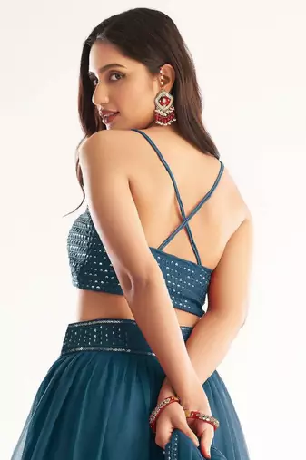 Blue Georgette Festival Wear Indian Lehenga Dress With Sequins Choli