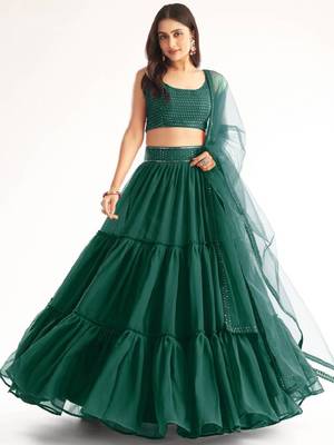  Green Georgette Bridesmaid Wear Indian Lehenga Dress With Sequins Choli 1
