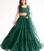  Green Georgette Bridesmaid Wear Indian Lehenga Dress With Sequins Choli