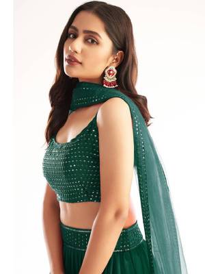 Green Georgette Bridesmaid Wear Indian Lehenga Dress With Sequins Choli 2