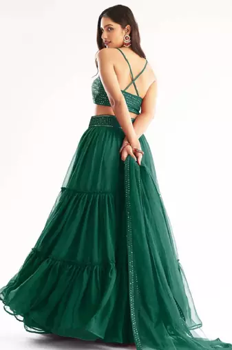  Green Georgette Bridesmaid Wear Indian Lehenga Dress With Sequins Choli