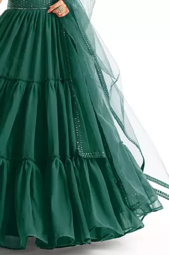  Green Georgette Bridesmaid Wear Indian Lehenga Dress With Sequins Choli