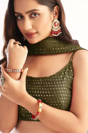 Mehendi Green Colored Georgette Mehendi Ceremony Wear Indian Wedding Lehenga Dress