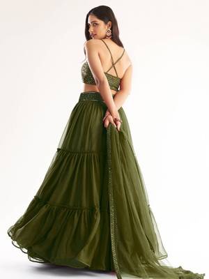 Mehendi Green Colored Georgette Mehendi Ceremony Wear Indian Wedding Lehenga Dress 3