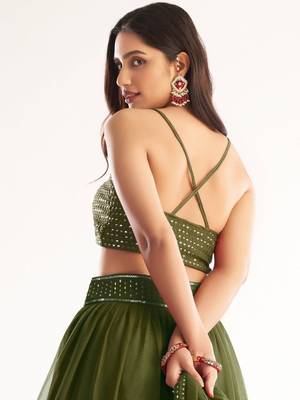 Mehendi Green Colored Georgette Mehendi Ceremony Wear Indian Wedding Lehenga Dress 4