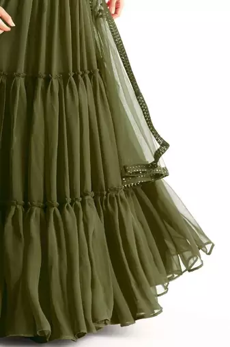 Mehendi Green Colored Georgette Mehendi Ceremony Wear Indian Wedding Lehenga Dress