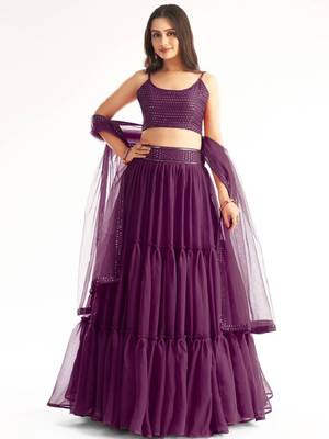 Purple Georgette Party Wear Indian Lehenga Dress With Sequins Choli 1