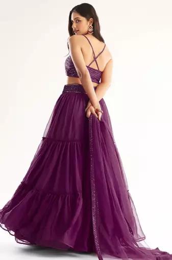 Purple Georgette Party Wear Indian Lehenga Dress With Sequins Choli
