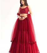 Red Georgette Embroidered Lehenga Set