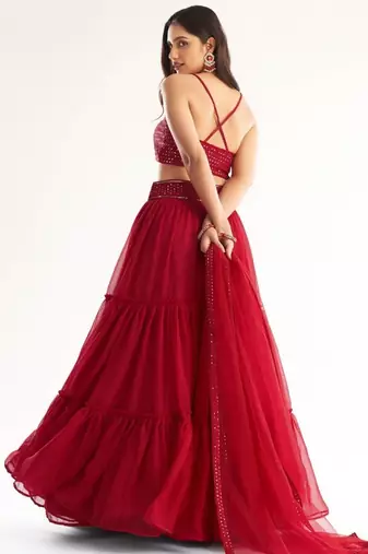 Red Georgette Embroidered Lehenga Set